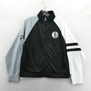Starter Jacket Women Medium Brooklyn Nets Black White Colorblock Track Full Zip